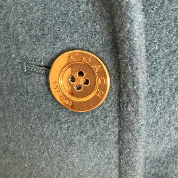 COACH Wool Mohair Teal Belted Peacoat Gold Buttons Size Large VGUC - Picture 6 of 7